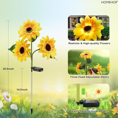 Homehop Solar Light Outdoor Garden Waterproof 30 Led 3 Sunflowers in One Plant Decoration Lamp for Outdoor, Landscape, Pathway, Balcony & Home Decor Automatic On/Off, (ABS, Pack of 1) - Image 4