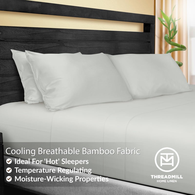 Threadmill Rayon Bamboo Pillow Cases King Size Set of 2 - Bamboo Sheets Silk Cooling Satin Pillowcases for Hair and Skin, Soft Breathable Pillowcase with Envelope Closure for King Pillows, Light Grey - Image 3