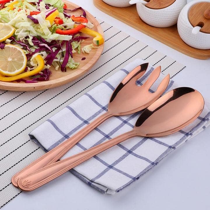 MBBITL Large 12" Salad Servers Set Serving Spoon Spork 18/10 Stainless Steel - Rosegold - Image 2