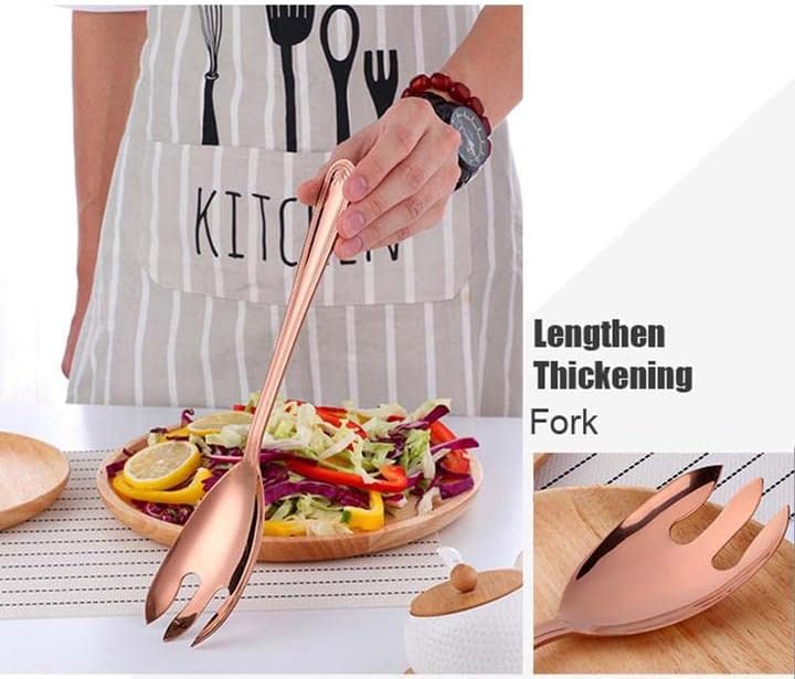 MBBITL Large 12" Salad Servers Set Serving Spoon Spork 18/10 Stainless Steel - Rosegold - Image 3