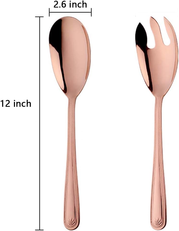 MBBITL Large 12" Salad Servers Set Serving Spoon Spork 18/10 Stainless Steel - Rosegold - Image 1