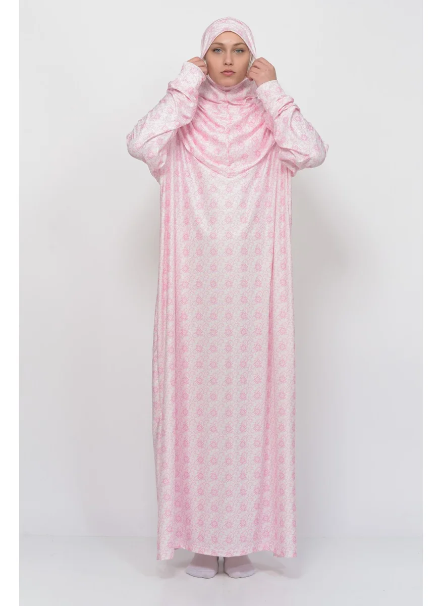 التوبة Practical One Piece Sun Patterned Sleeves Removable Headscarf Lycra Hijab Prayer Dress 990-0304