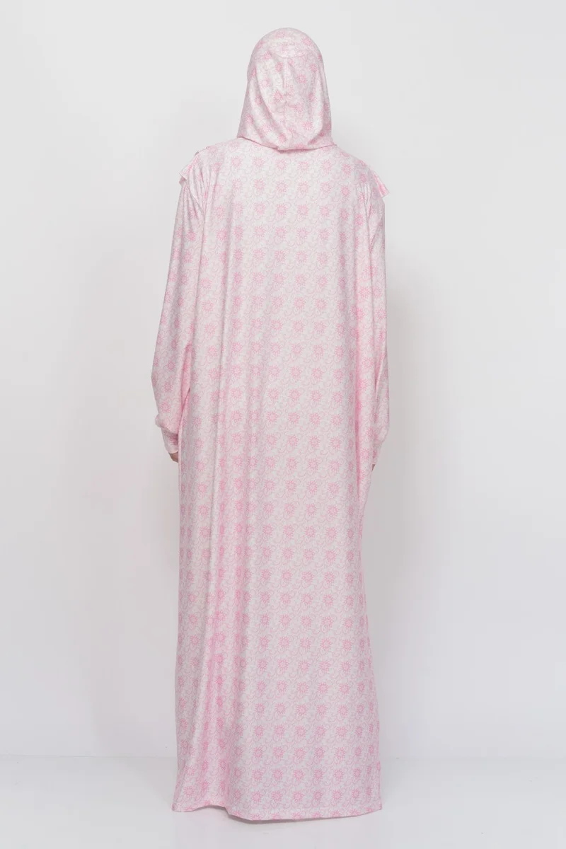 التوبة Practical One Piece Sun Patterned Sleeves Removable Headscarf Lycra Hijab Prayer Dress 990-0304
