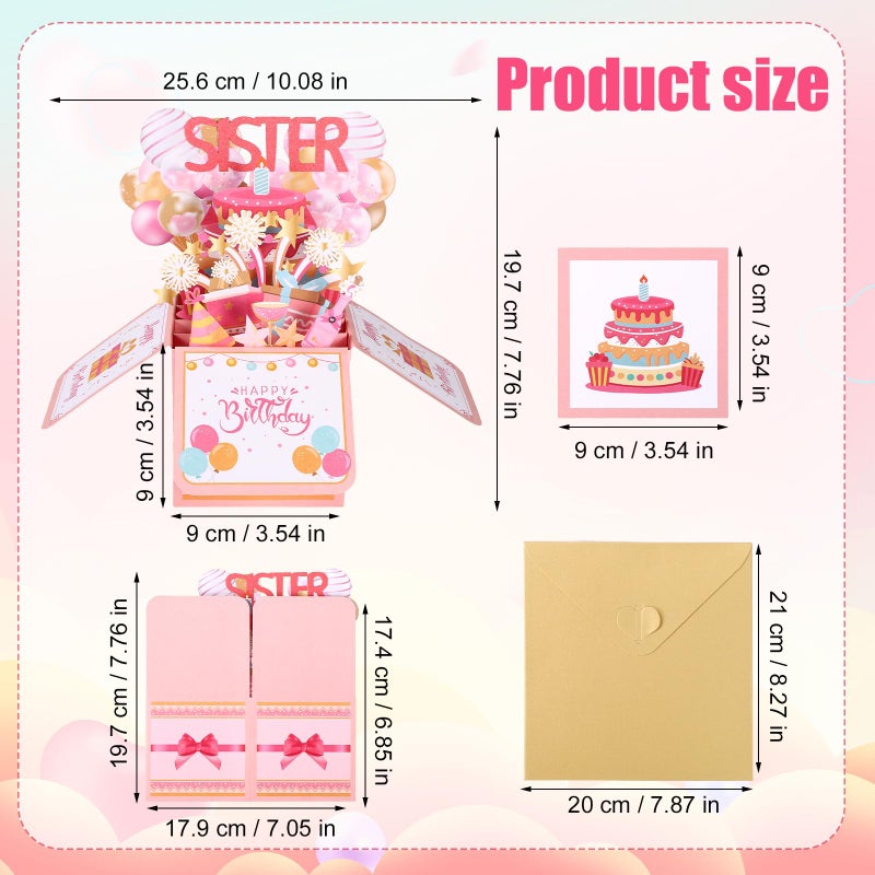 Gosknor Funny Happy Birthday Sister Pop Up Card, 3D Birthday Card with Envelope Unique Gift for Women Party Decoration Keepsake - Image 2