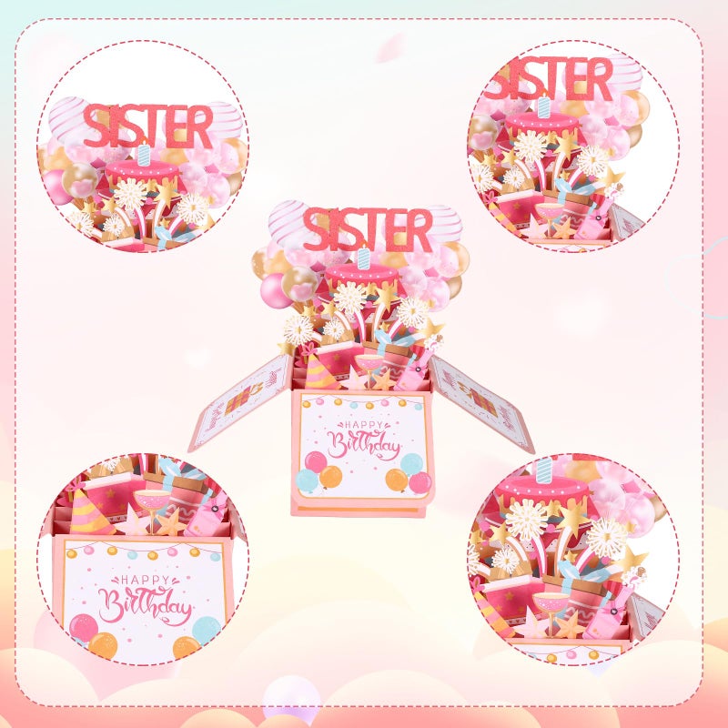 Gosknor Funny Happy Birthday Sister Pop Up Card, 3D Birthday Card with Envelope Unique Gift for Women Party Decoration Keepsake - Image 4