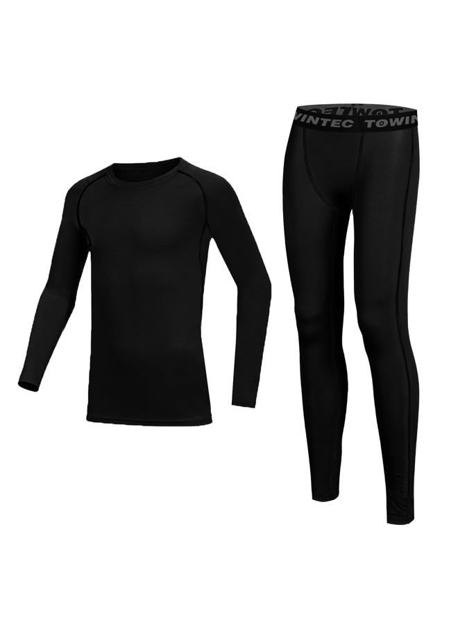 Towintec Boys Thermals Underwear Sets Kids Long Sleeve Base Layer Athletic Compression Top and Bottom Set for Running Sport Ski Football Basketball(BlackLine,XL) - Image 1