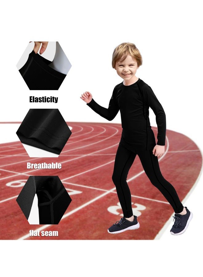 Towintec Boys Thermals Underwear Sets Kids Long Sleeve Base Layer Athletic Compression Top and Bottom Set for Running Sport Ski Football Basketball(BlackLine,XL) - Image 2