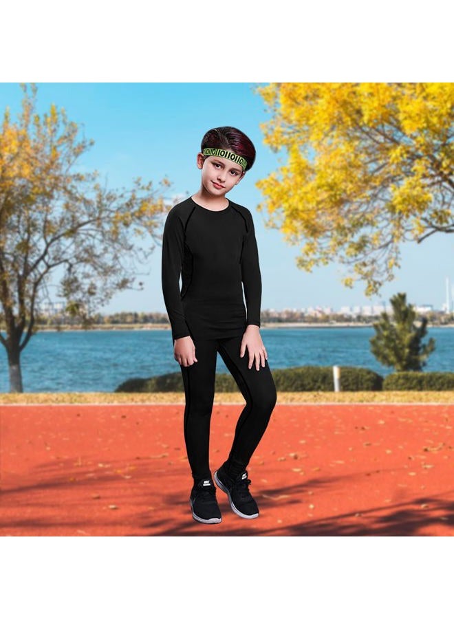 Towintec Boys Thermals Underwear Sets Kids Long Sleeve Base Layer Athletic Compression Top and Bottom Set for Running Sport Ski Football Basketball(BlackLine,XL) - Image 5