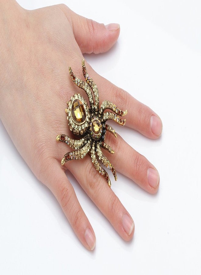 Szxc Women's Spider Stretch Rings Fit Finger Size 7 To 9 - Soft Elastic Band Perfect for Arthritis - Lead & Nickle Free - Silk Scarf Clasp - 2-2/5" X 2" - Halloween Costume Accessories (Brown) - Image 2