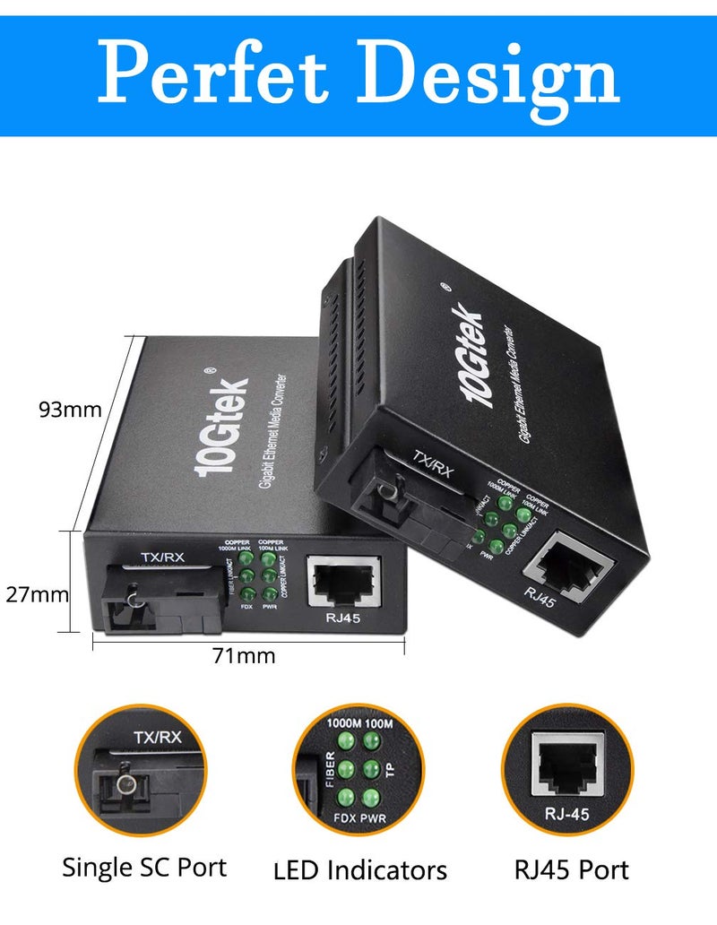 HYFIBER BiDi Gigabit Single Mode SC Media Converter, 10/100/1000M Fiber to Ethernet Converter, 1000Base-FX Single SC to 10/100/1000Base-T/TX RJ45, Built-in Fiber Module, SMF, 1310/1550nm, 20km, 1 Pair - Image 4