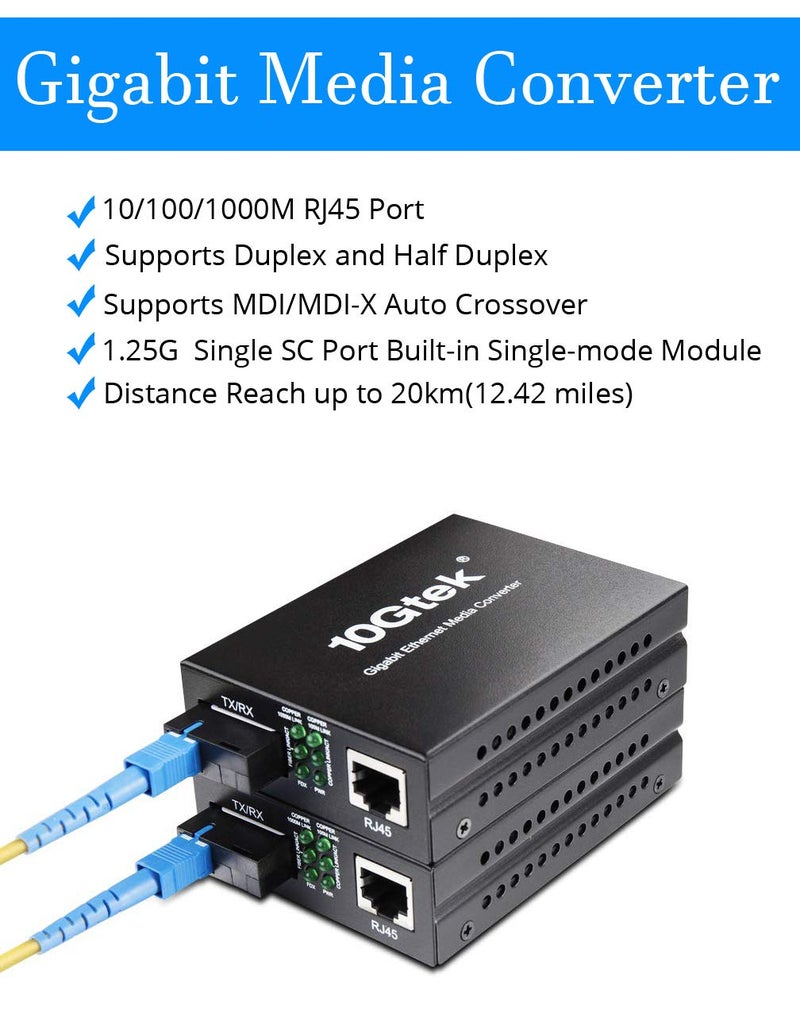 HYFIBER BiDi Gigabit Single Mode SC Media Converter, 10/100/1000M Fiber to Ethernet Converter, 1000Base-FX Single SC to 10/100/1000Base-T/TX RJ45, Built-in Fiber Module, SMF, 1310/1550nm, 20km, 1 Pair - Image 2