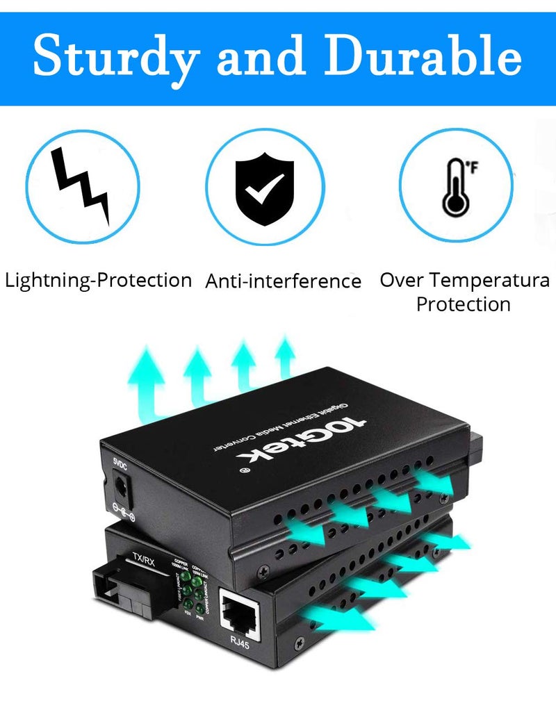 HYFIBER BiDi Gigabit Single Mode SC Media Converter, 10/100/1000M Fiber to Ethernet Converter, 1000Base-FX Single SC to 10/100/1000Base-T/TX RJ45, Built-in Fiber Module, SMF, 1310/1550nm, 20km, 1 Pair - Image 5