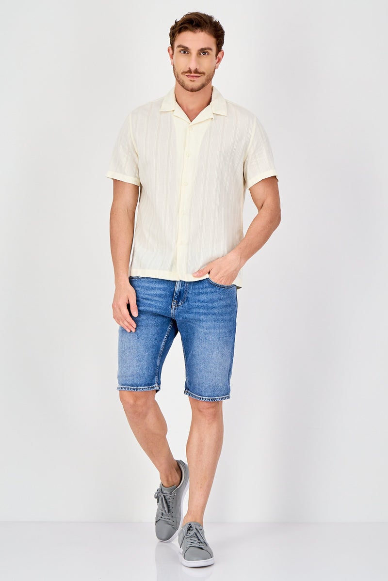 Celio Men Regular Fit Textured Short Sleeve Casual Shirt, Off White - Image 2