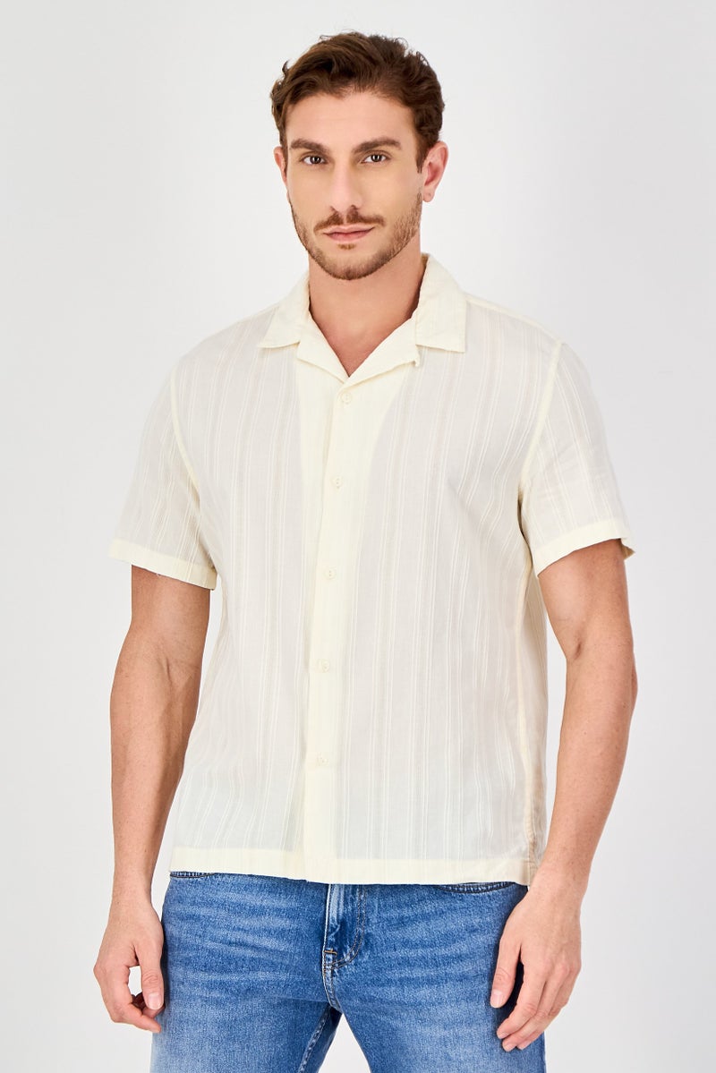 Celio Men Regular Fit Textured Short Sleeve Casual Shirt, Off White - Image 1