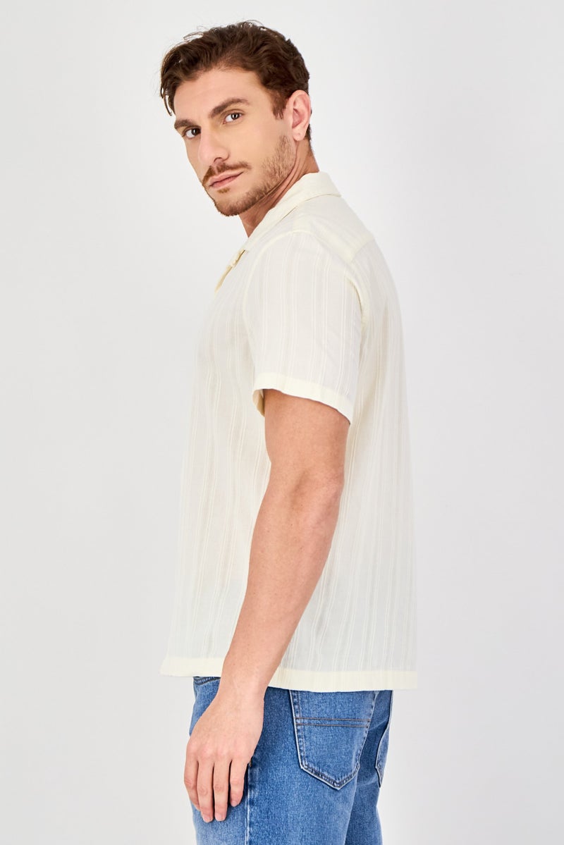 Celio Men Regular Fit Textured Short Sleeve Casual Shirt, Off White - Image 4