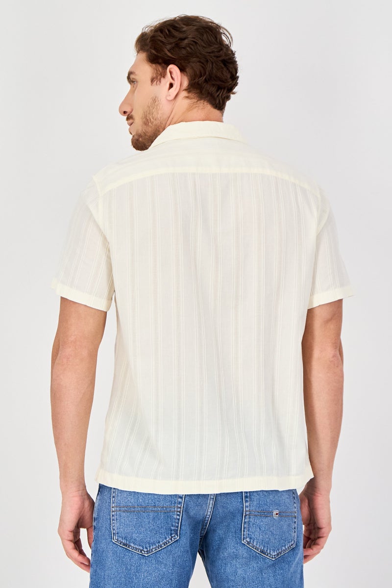 Celio Men Regular Fit Textured Short Sleeve Casual Shirt, Off White - Image 3