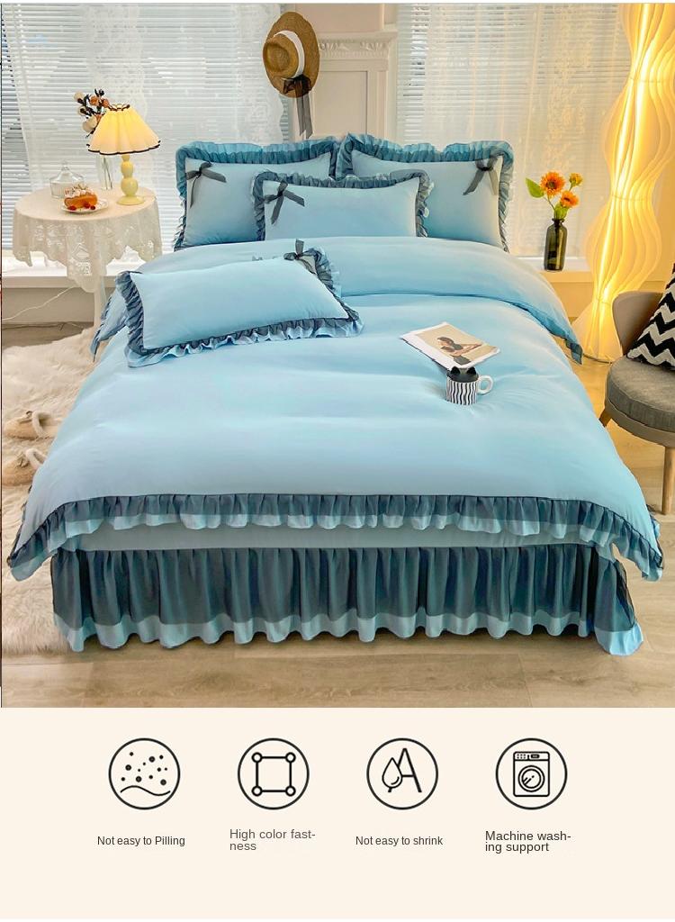 general Simple Solid Color Washable Bed Sheet And Duvet Cover Set - Image 3
