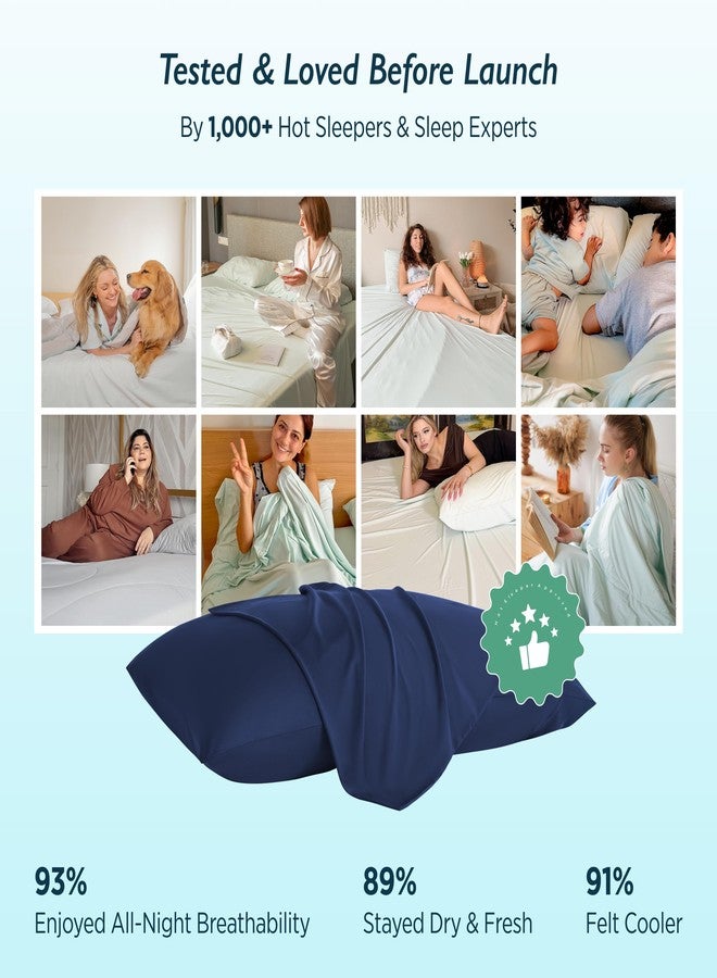 Breescape Cooling Pillow Cases Standard/Queen Size - BlendTek™ Dry & Cool Technology for Hot Sleepers and Night Sweats, 2 Pack Ultra Soft Pillowcases for Hair & Skin Care, 20" x 30", Twilight Blue - Image 2