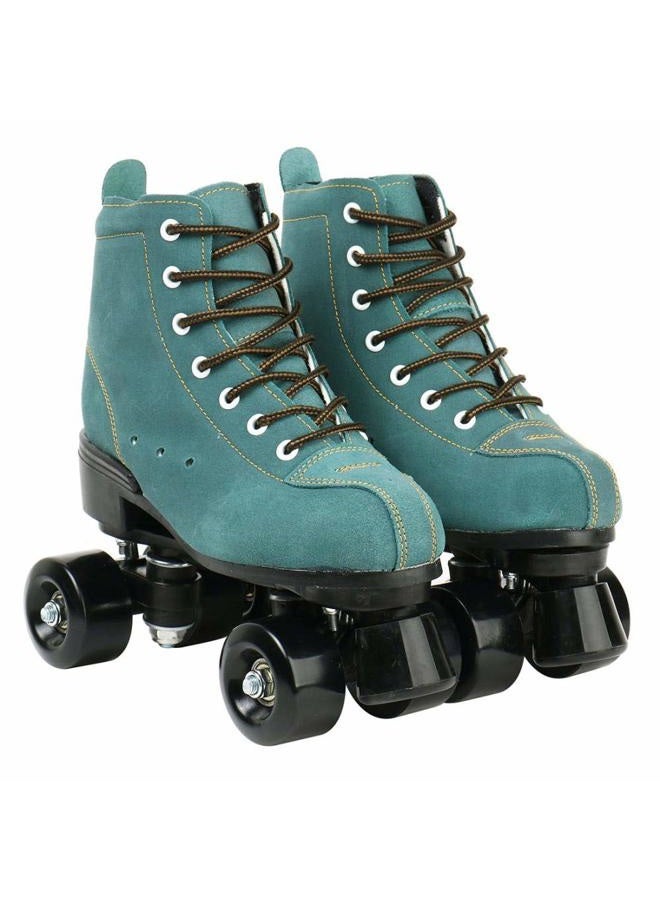 XUDREZ Cowhide Roller Skates for Women and Men High-Top Shoes Double-Row Design,Adjustable Classic Premium Roller Skates (Blue,7) - Image 2