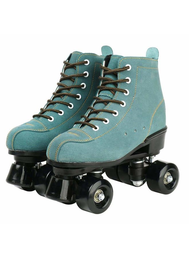 XUDREZ Cowhide Roller Skates for Women and Men High-Top Shoes Double-Row Design,Adjustable Classic Premium Roller Skates (Blue,7) - Image 1