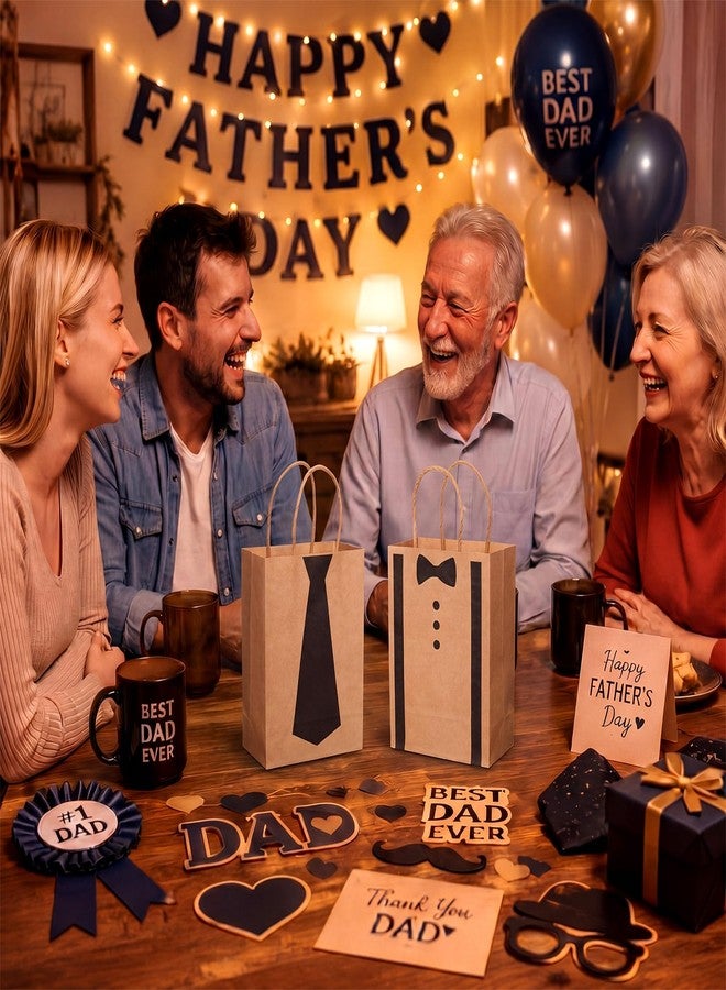 Marspark 24 Pcs Happy Father's Day Paper Gift Bags with Handles Kraft Father's Day Party Favor Treat Candy Goodie Paper Bags for Best Dad Party Supplies - Image 4