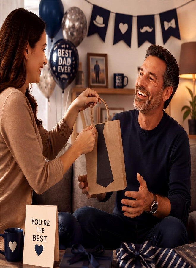 Marspark 24 Pcs Happy Father's Day Paper Gift Bags with Handles Kraft Father's Day Party Favor Treat Candy Goodie Paper Bags for Best Dad Party Supplies - Image 2