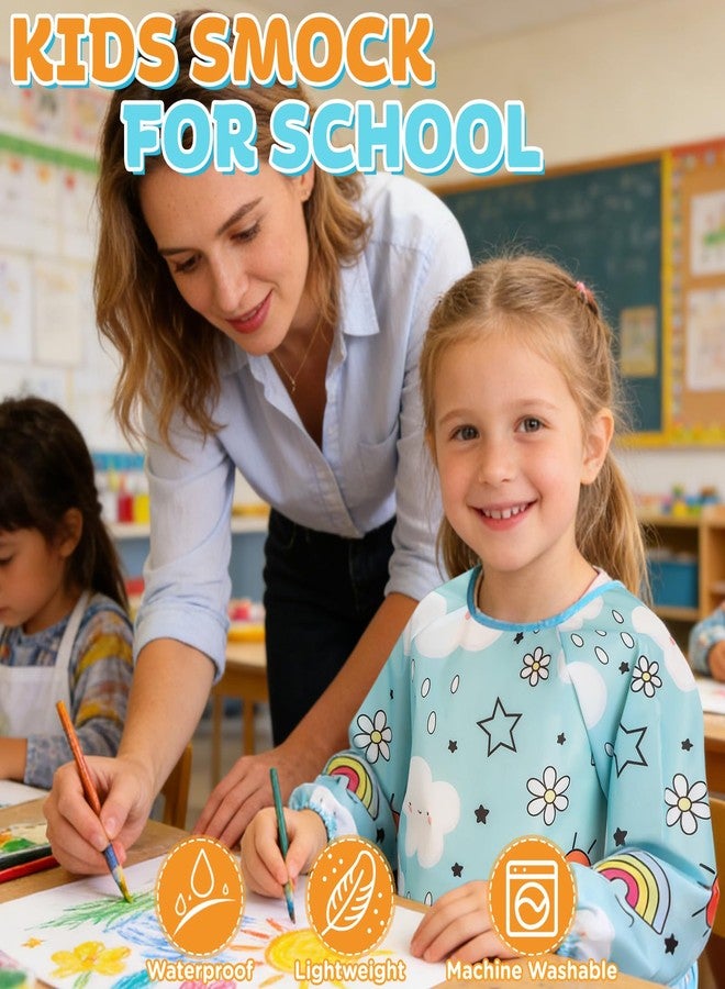 Milifox Smocks for Kids, 1 Pack Kids Painting Apron, Waterproof Children Art Smock Long Sleeve with 3 Pockets for Painting, Art, Crafts, Cooking, Activity (Light Blue Cloud) - Image 4