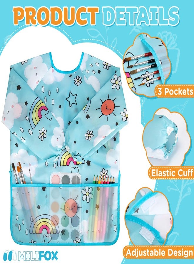 Milifox Smocks for Kids, 1 Pack Kids Painting Apron, Waterproof Children Art Smock Long Sleeve with 3 Pockets for Painting, Art, Crafts, Cooking, Activity (Light Blue Cloud) - Image 3