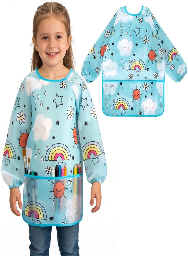 Milifox Smocks for Kids, 1 Pack Kids Painting Apron, Waterproof Children Art Smock Long Sleeve with 3 Pockets for Painting, Art, Crafts, Cooking, Activity (Light Blue Cloud) - Image 1