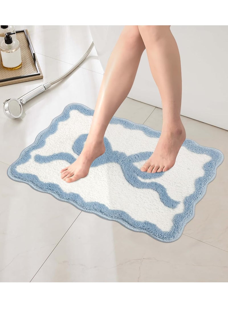 يلا جوي أسقلوب على شكل القوس حمام حصيرة غير زلق مريحة القوس البساط جميل جميل أسقلوب السجاد preppy غرفة الديكور ستوكات ماصة منشفة حمام حوض الاستحمام دش الغرفة ( الأزرق ، 20 " X32 " ) - Image 1