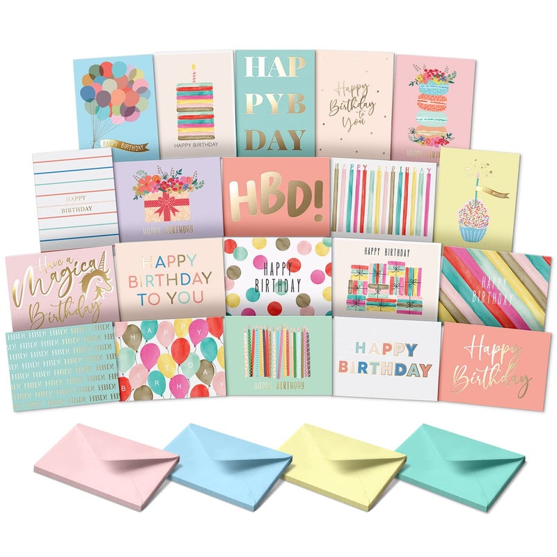 Sweetzer & Orange Birthday Happy Birthday Cards with Envelopes and Assortment Box. Variety Set of 20 Assorted Birthday Cards with Envelopes, Bulk Greeting Cards Assortment - Image 1