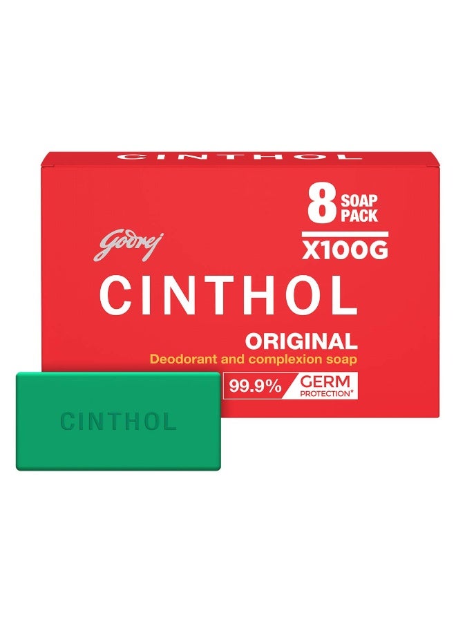 سينثول صابون الاستحمام "سينثول" (Cinthol) الأصلي - 100 جم (عبوة من 8 قطع) | حماية من الجراثيم بنسبة 99.9% | موصى به من قبل الأطباء | صابون من الدرجة الأولى | رائحة مزيلة للروائح الكريهة - Image 1