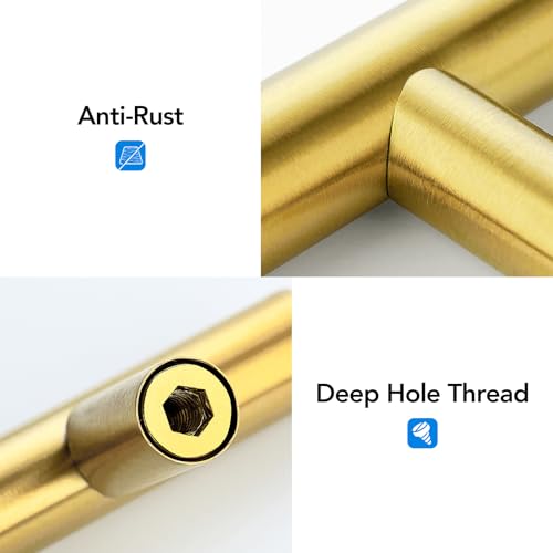 HOME EDIT 10 Pack Gold Cabinet Knobs 2 Inch - Brushed Brass Drawer Knobs Single Hole Gold T Bar Hardware Drawer Pulls for Kitchen Cabinets and Dressers - Image 3