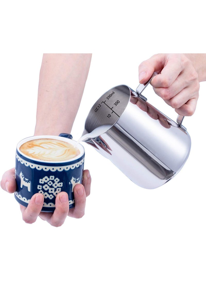 ابريق صنع رغوة الحليب من الستانلس ستيل ابريق لصنع رغوة القهوة والاسبريسو واللاتيه والكابتشينو والحليب والكريمة (350 مل) - Image 2