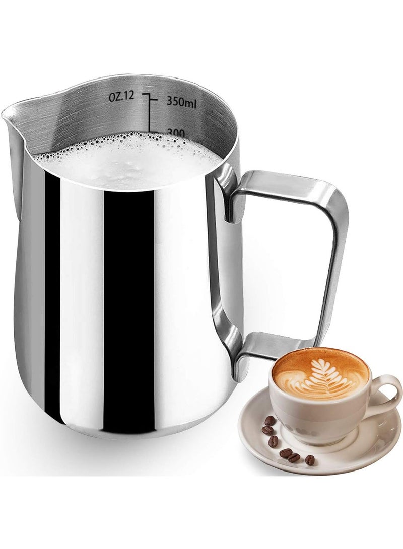 ابريق صنع رغوة الحليب من الستانلس ستيل ابريق لصنع رغوة القهوة والاسبريسو واللاتيه والكابتشينو والحليب والكريمة (350 مل) - Image 1