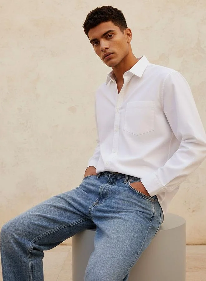 Lee Cooper WHITE Lee Cooper Regular Fit Collared Long Sleeves Shirt for Men | Best Price UAE