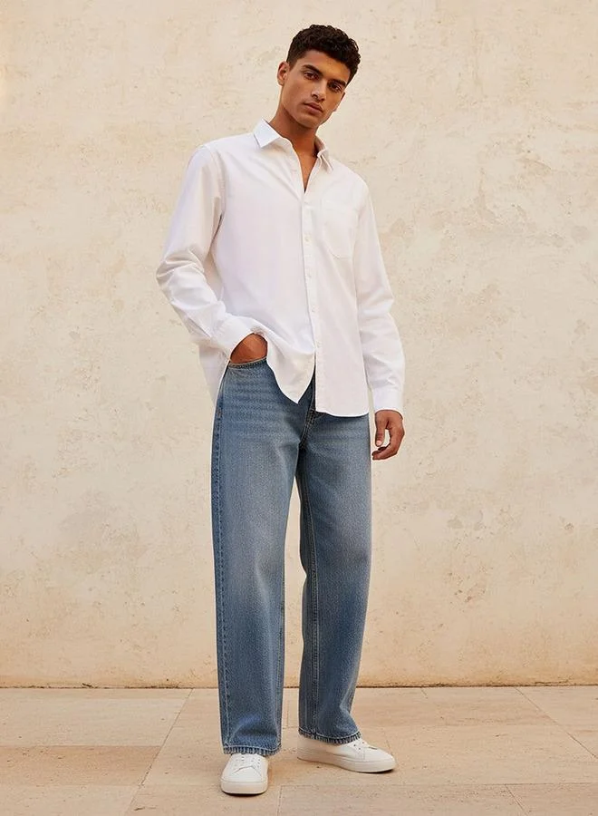 Lee Cooper WHITE Lee Cooper Regular Fit Collared Long Sleeves Shirt for Men | Best Price UAE