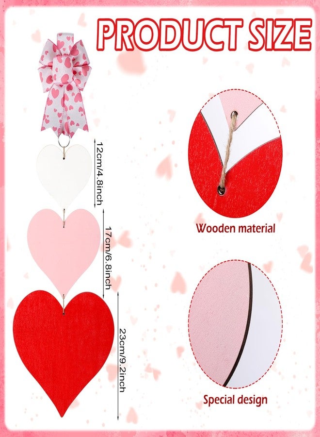 Suzile 2 Pcs Valentine's Day Heart Door Hanger Wooden Door Sign Valentine Front Door Plaque Wall Hanging Boards Holiday Door Ornaments for Valentine's Day Wedding Indoor Outdoor Decor (Classic) - Image 3