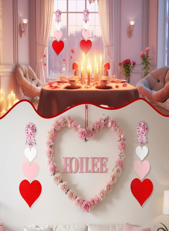 Suzile 2 Pcs Valentine's Day Heart Door Hanger Wooden Door Sign Valentine Front Door Plaque Wall Hanging Boards Holiday Door Ornaments for Valentine's Day Wedding Indoor Outdoor Decor (Classic) - Image 4