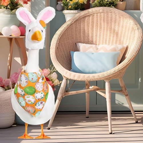 Kezzfpa Easter Porch Goose Outfit Lawn Porch Goose Clothes with Bunny Hat Egg Collar Bandana Goose Outfit for 23" High Cement or Plastic Goose Lawn Goose Clothing for Spring Easter's Day, Yard, Garden - Image 4