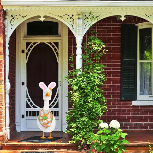 Kezzfpa Easter Porch Goose Outfit Lawn Porch Goose Clothes with Bunny Hat Egg Collar Bandana Goose Outfit for 23" High Cement or Plastic Goose Lawn Goose Clothing for Spring Easter's Day, Yard, Garden - Image 5
