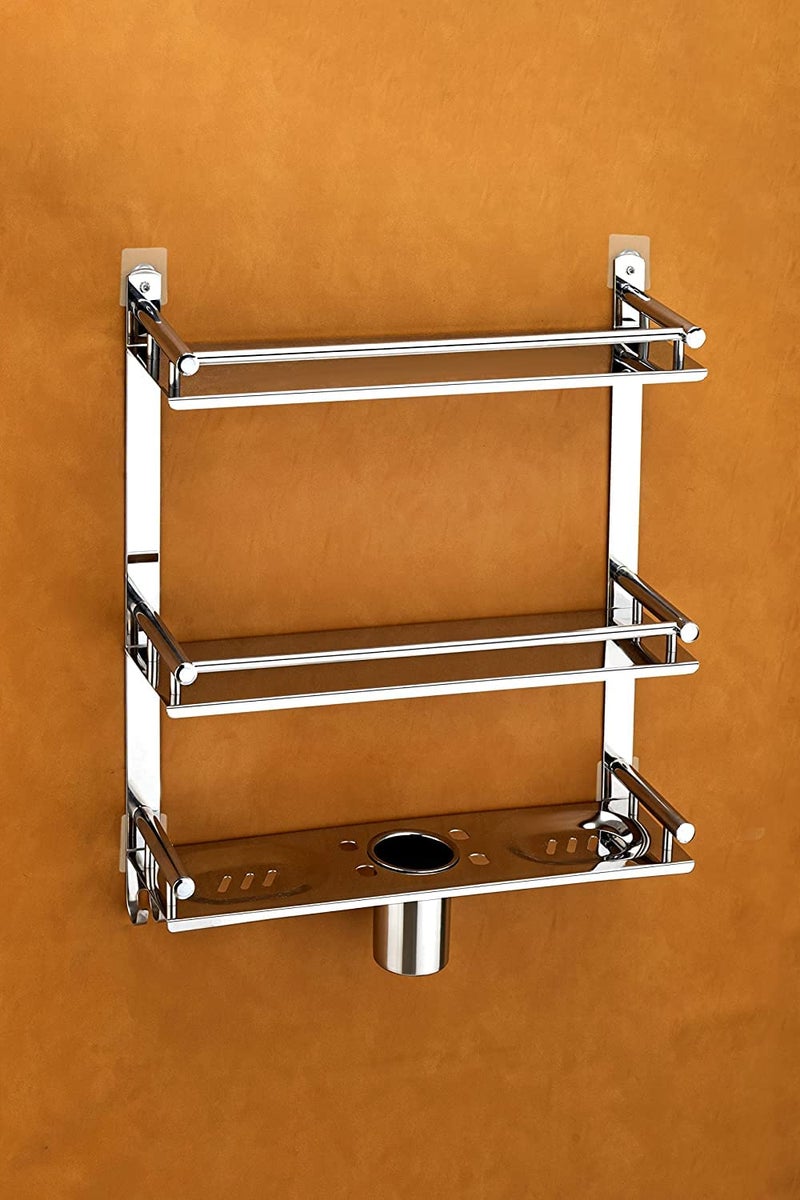 iSTAR Stainless Steel 3 Tier Wall Mounted Bathroom Shelf | Multipurpose Rack with Double Soap Dish and Toothbrush Holder | Bathroom Accessories Ideal for Shower, Tolietries, and Home (Pack of 2) - Image 4