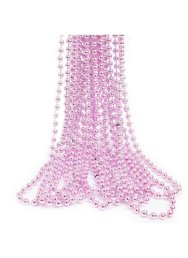 GiftExpress - 12 Pack Of 33 Mardi Gras Beads Necklace Metallic Baby Pink Beaded Necklace Mardi Gras Throws St Patricks Day Beads Party Beads Costume Necklaces - Image 1