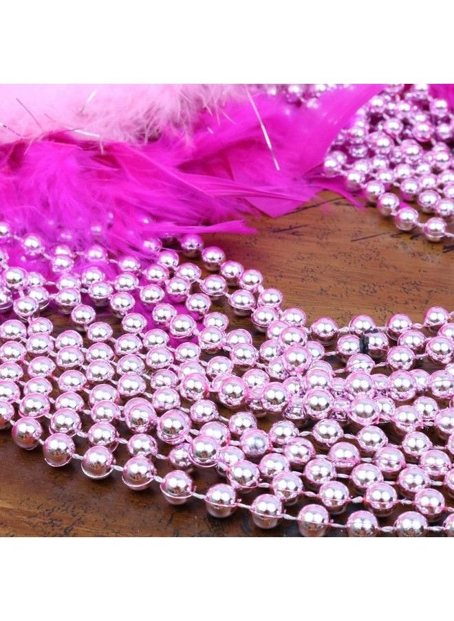 GiftExpress - 12 Pack Of 33 Mardi Gras Beads Necklace Metallic Baby Pink Beaded Necklace Mardi Gras Throws St Patricks Day Beads Party Beads Costume Necklaces - Image 1