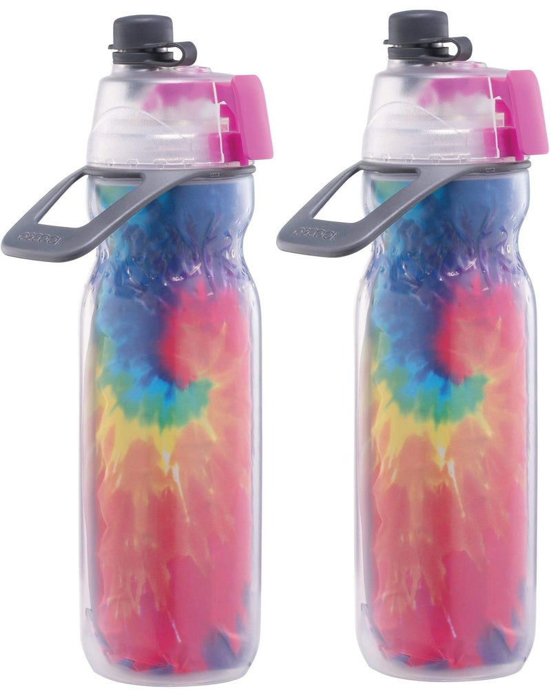 O2COOL Mist N Sip Misting Water Bottle 2in1 Mist And Sip Function With No Leak Pull Top Spout Reusable Sports Water Bottle  20 oz 2 Pack Tie Dye