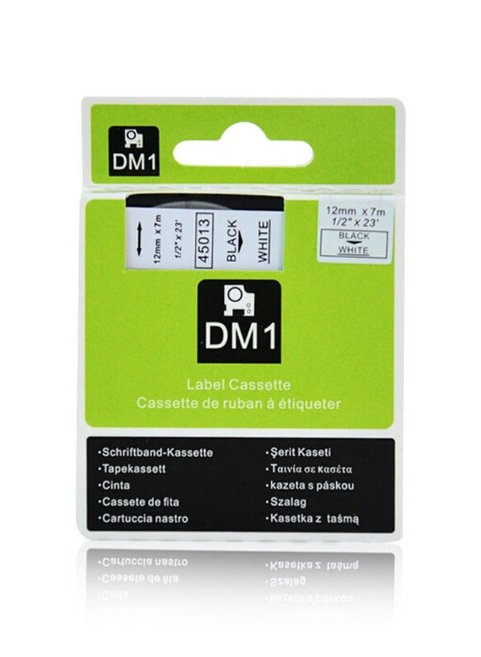 PUTY Standard D1/DM1 45013 Tape Cartridge for Compatible DYMO Labeling Tape, Created Specifically for Your LabelManager and LabelWriter Duo Label Makers, 1/2-inch x 23 Feet, Black on White, Pack of 1 - Image 1