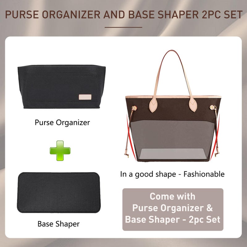 Doxo Purse Organizer Insert Handbag&Tote Large with Zipper Bag in Bag Fit Speedy 35 and Neverfull MM/Saint Louis PM & Base Shaper 2pc Set(Large-Black-Combination) - Image 3