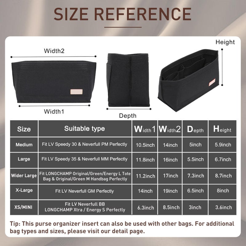 Doxo Purse Organizer Insert Handbag&Tote Large with Zipper Bag in Bag Fit Speedy 35 and Neverfull MM/Saint Louis PM & Base Shaper 2pc Set(Large-Black-Combination) - Image 2