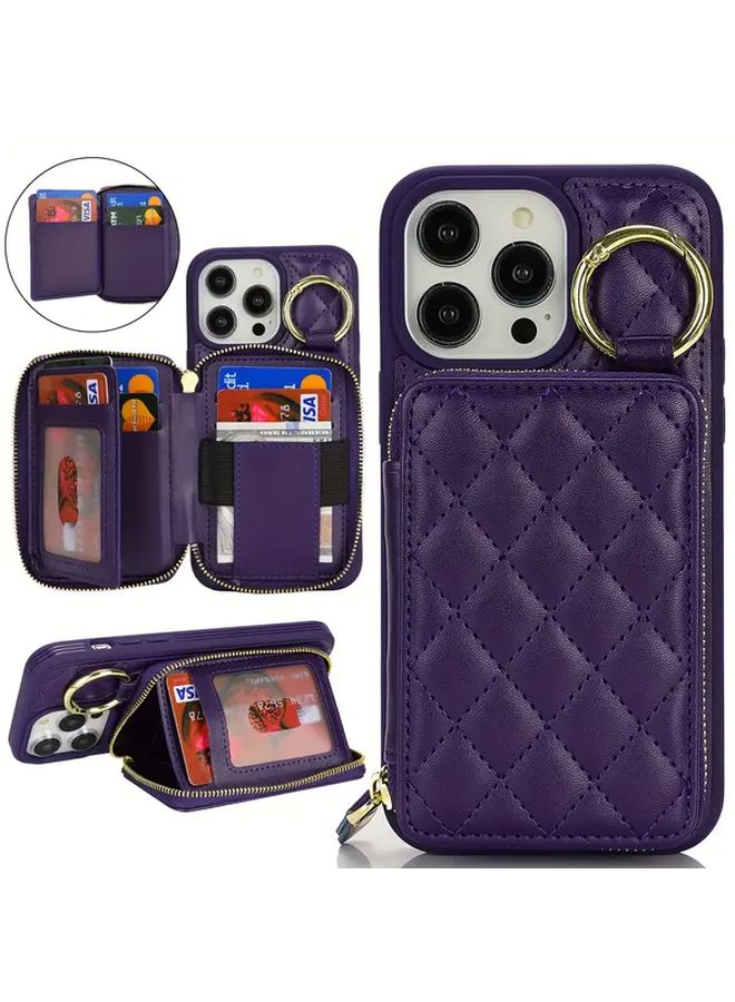 هاتف Deep Purple iPhone 12 Pro Max مع محفظة هاتف تحتوي على فتحة بطاقات وحجرة سحاب وحلقة حامل - Image 1