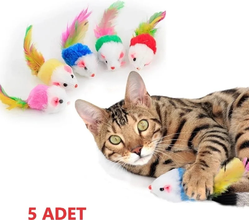 Tineke Colorful Furry Realistic Mouse Cat Toy 5 Pieces
